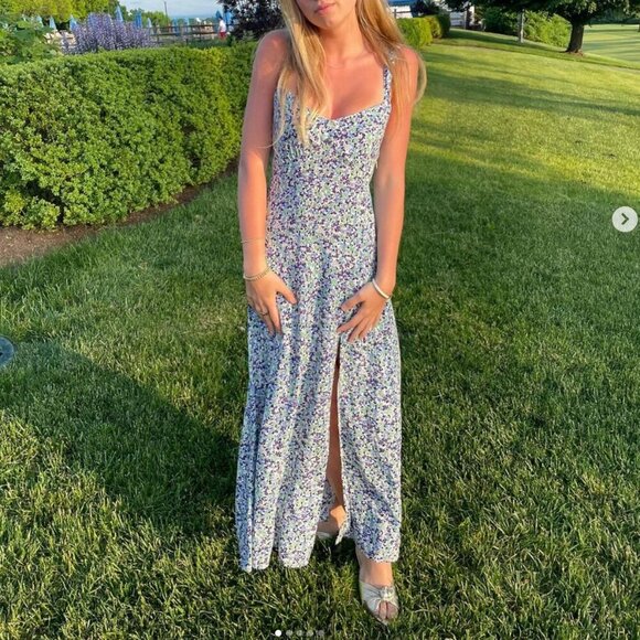 Zara  Multicolor Ditsy Floral Print Smocked Slit Midi Dress Size Medium - Picture 1 of 9